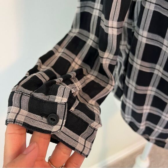 Rag & Bone Plaid Off Shoulder Top Blouse Size Small Black White - Picture 8 of 9